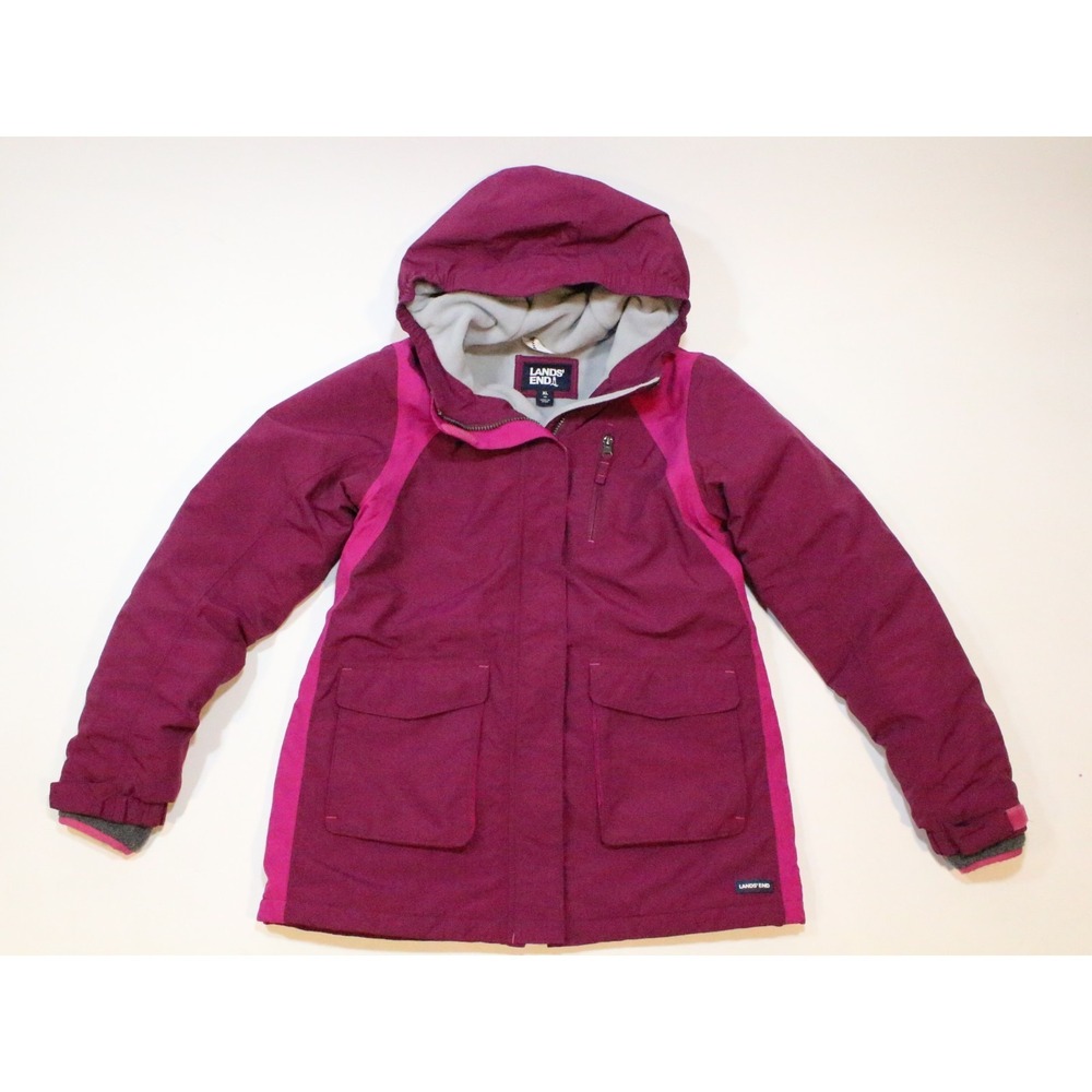 Lands' End Hooded Squall Winter Jacket Purple / Pink Fleece Lined Youth XL 16